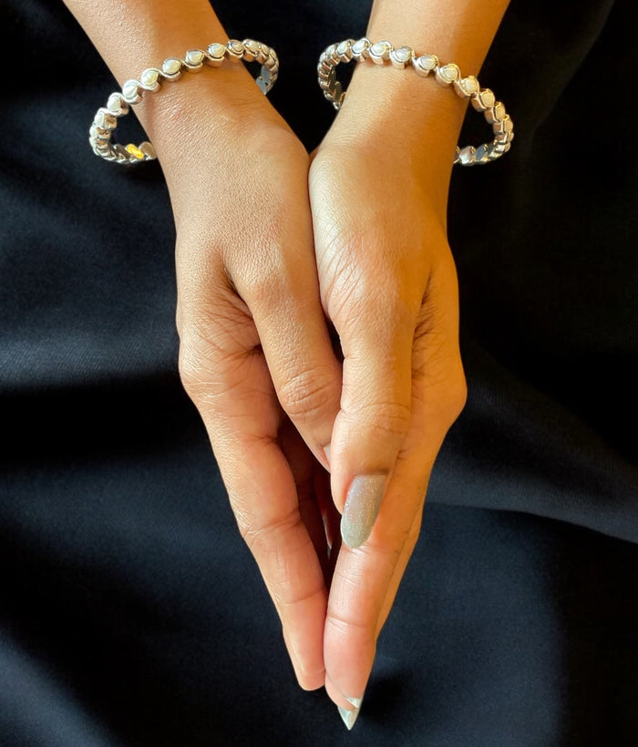 The Piyali Silver Pearl Bangle- Single (Oxidised/Size/2.2/ 2.4/2.6/2.8)
