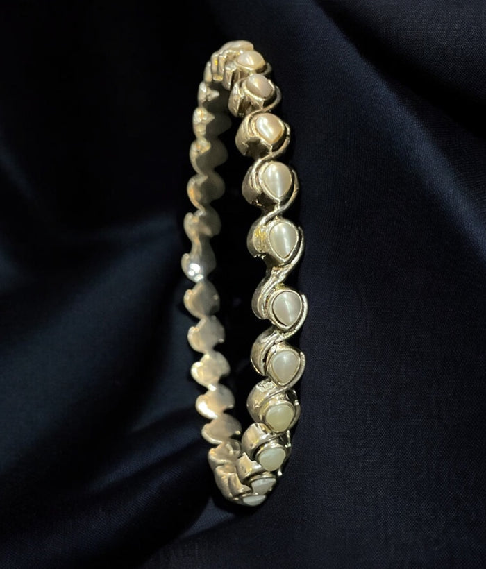 The Piyali Silver Pearl Bangle- Single (Oxidised/Size/2.2/ 2.4/2.6/2.8)