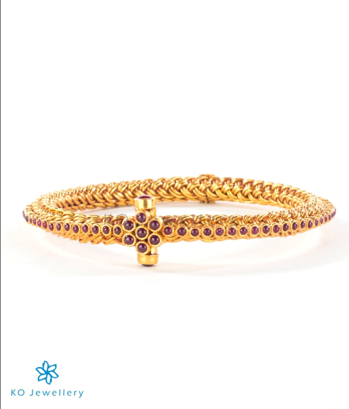 Tastefully designed gold-plated silver temple jewellery bracelet