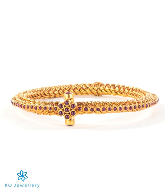 Tastefully designed gold-plated silver temple jewellery bracelet