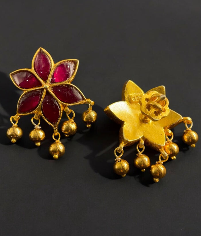 The Ridha Silver Lotus Kundan Earrings