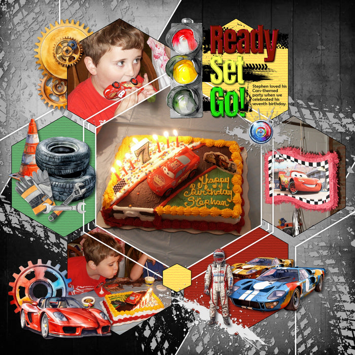 Rev your engines and get ready to go! This watercolor embellishments, papers, and grunge overlays collection by Lucky Girl Creative digital art has all the fun and energy needed to capture your need for speed! Great for trips to the speedway, raceway, classic car collectors, and road trips. Embellishments feature a touch of different car racing including NASCAR, IndyCar, Formula 1, motor racing, sports car racing, Rally car, auto racing, and more! Embellishments include milk, metal, award, trophy.