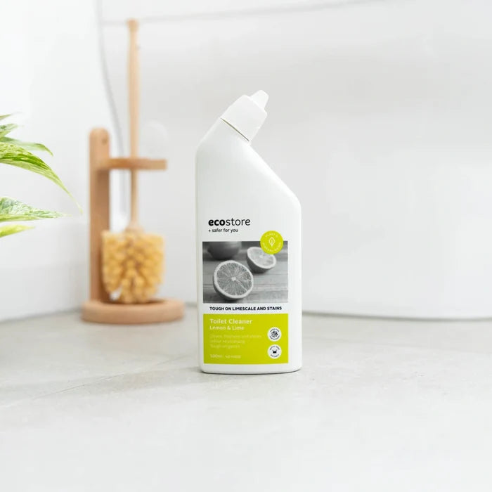 Toilet cleaner in a pristine bathroom setting.
