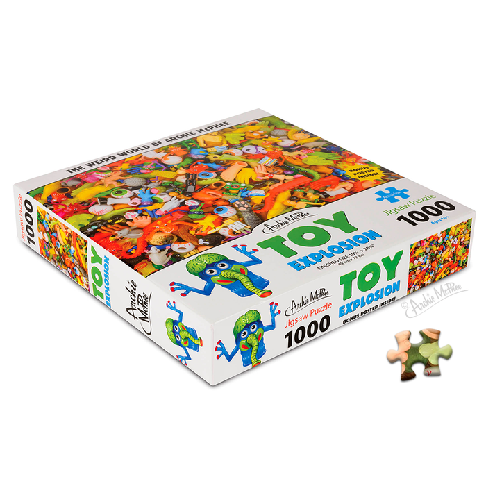 Toy Explosion Puzzle with a vibrant explosion design, featuring 1000 pieces from Archie McPhee toys.