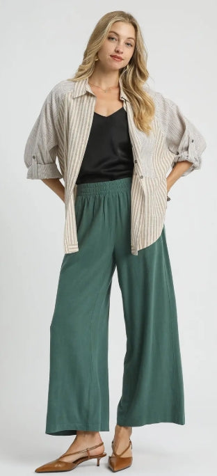 Trendy Linen Wide Leg Pants with Pockets