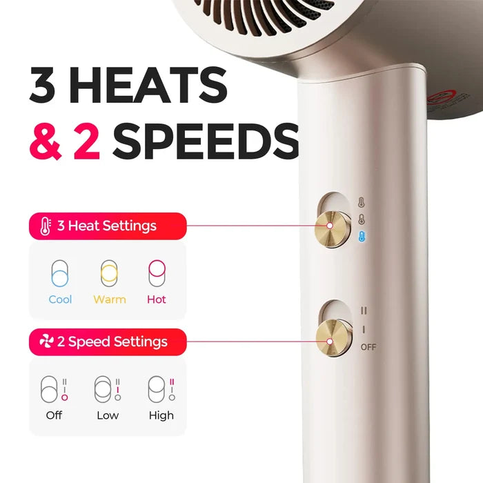 Featuring 3 heat & 2 speed settings, the TYMO AIBLISS best hair dryer provides customized drying for different hair types and styles.