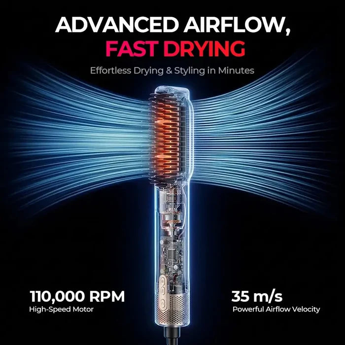 TYMO high speed hot air brush, 110,000 RPM motor, 35m/s airflow, fast drying and styling in minutes