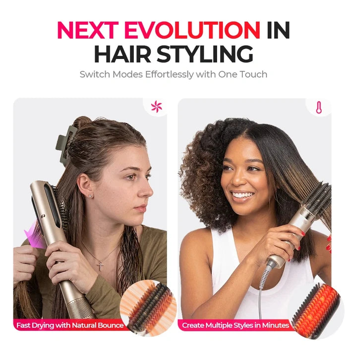 Multi-functional TYMO hot air brush for curly textured hair, blow dry damp curls and straight style hair easily