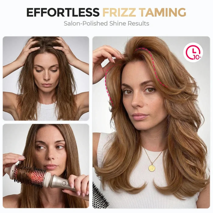10‑min volumizing hair‑styling process with TYMO round heat brush