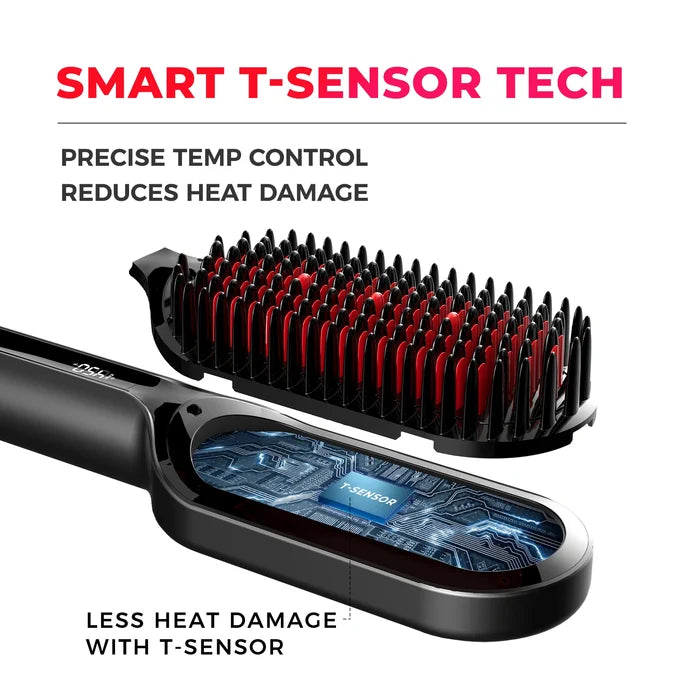 TYMO iONIC hair straightening brush on curly hair — one‑pass smoothing