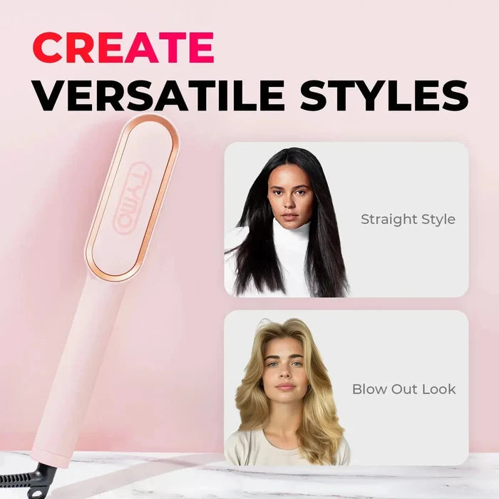 TYMO RING Pink electric hot comb for versatile straight and blowout styles.