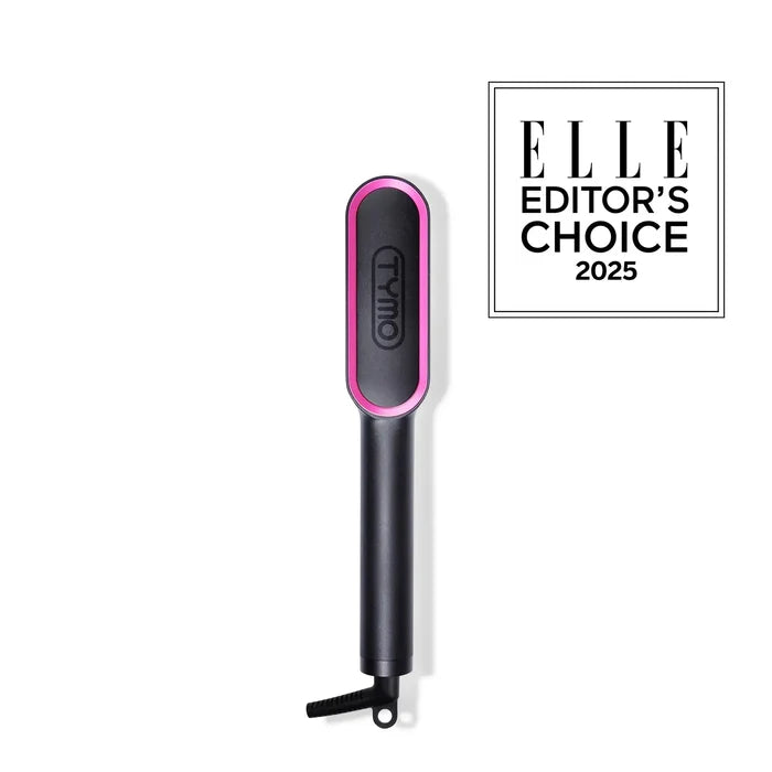 TYMO RING hair straightener comb, black with pink trim, 2-in-1 blowout and sleek styling.