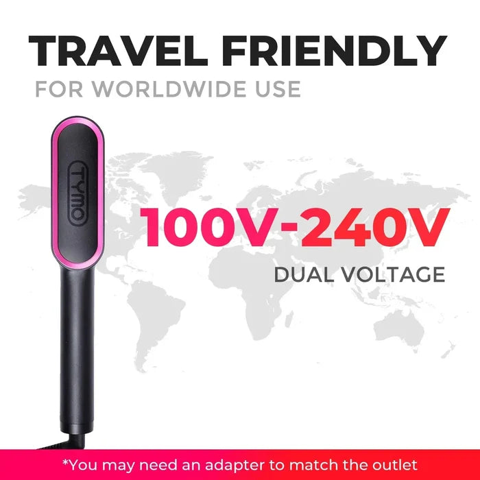 TYMO RING travel heated comb with 100-240V dual voltage.