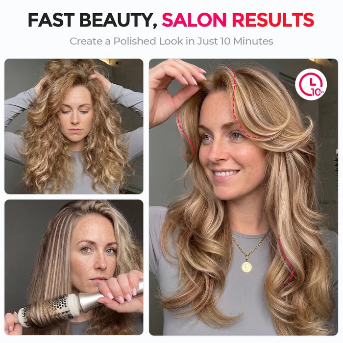 TYMO hot air brush before and after results, fast 10-minute salon-quality blowout styling