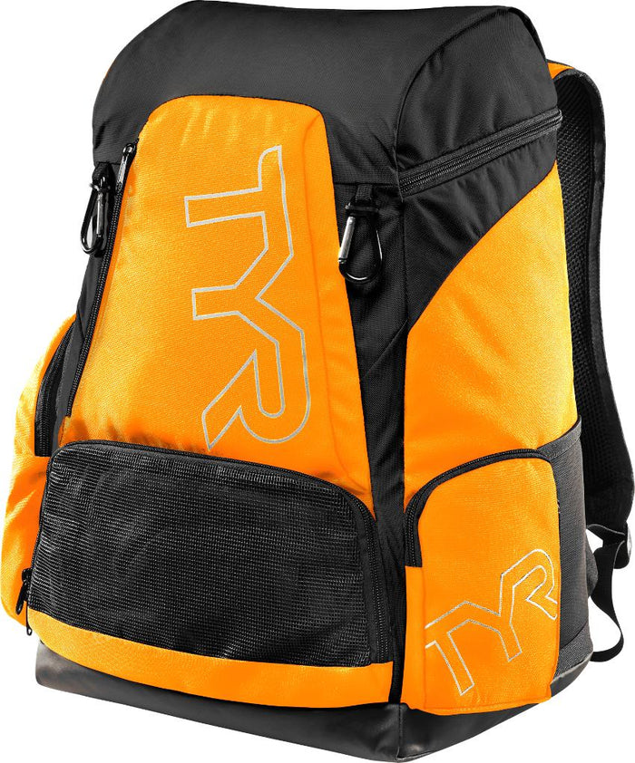 TYR Alliance Team Backpack 45L in orange and yellow with black accents
