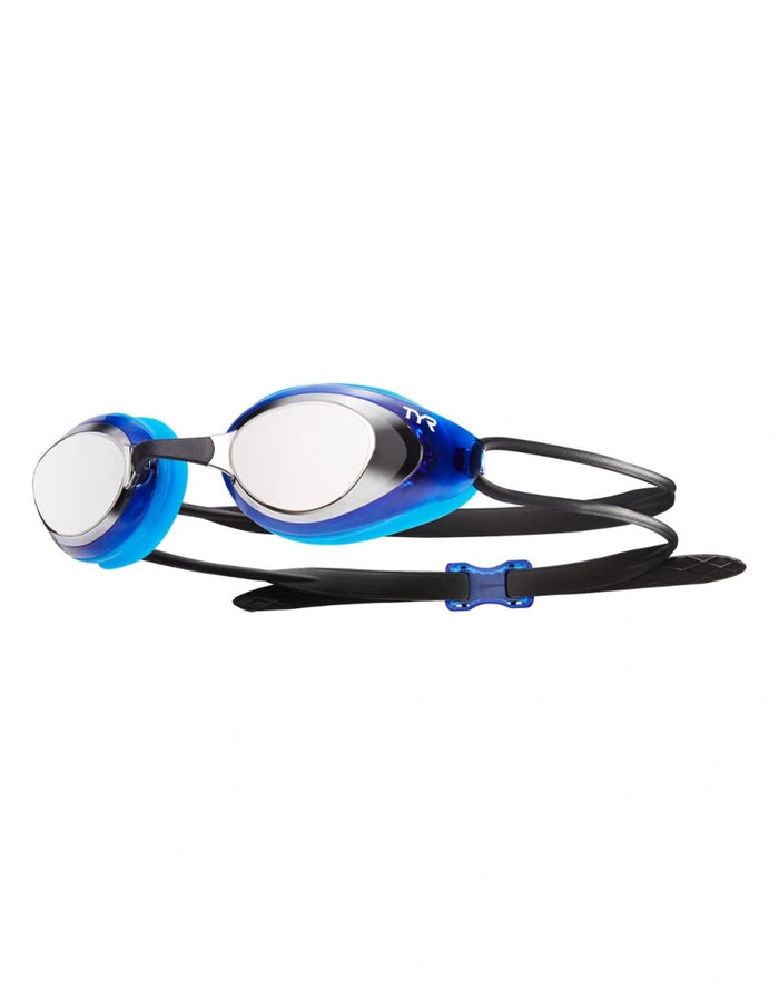 TYR Black Hawk racing mirrored swim goggles in blue silver