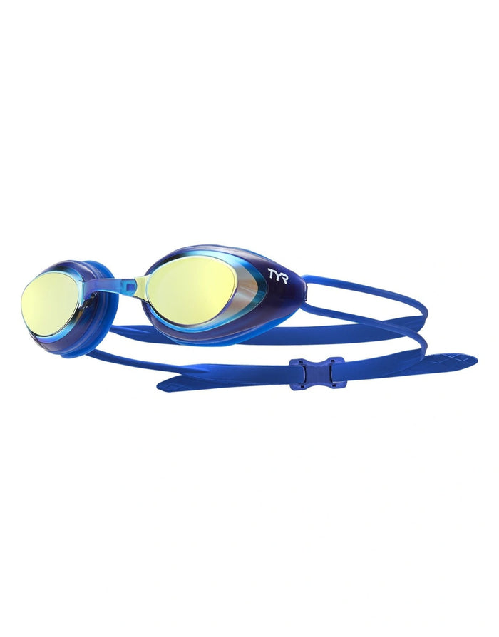 Tyr Black Hawk racing mirrored swim goggles in blue and yellow