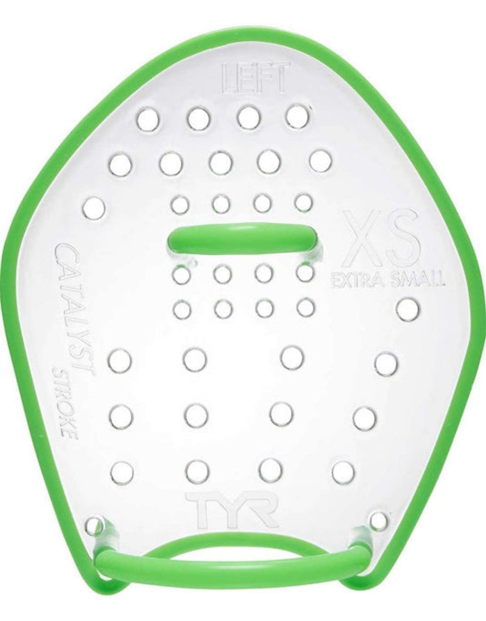 TYR Catalyst Stroke green white swim paddle with grip holes