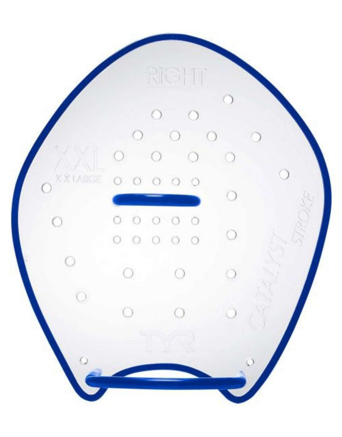 Tyr Catalyst Stroke Training Paddle with clear fins and blue trim
