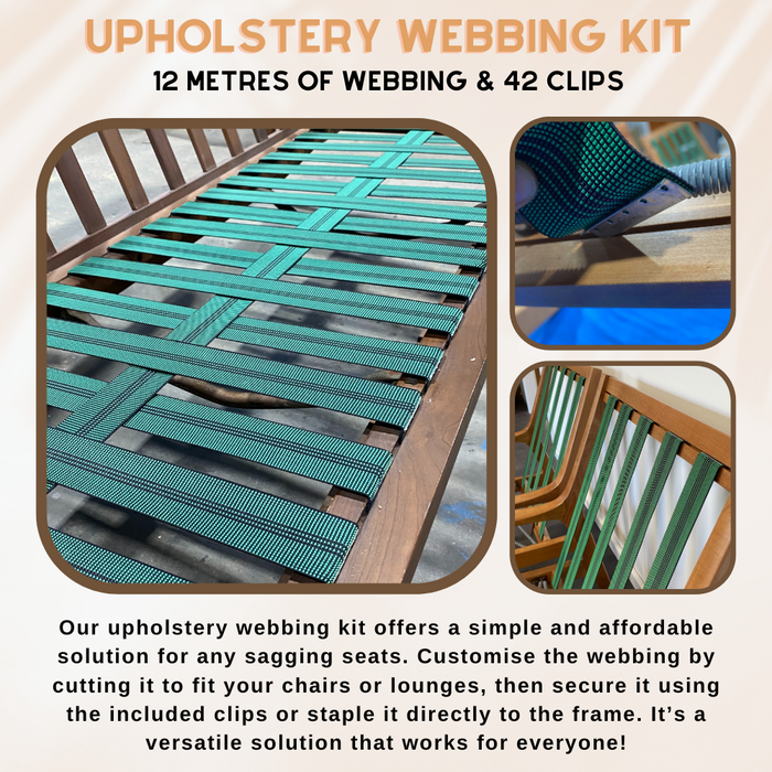 Upholstery Webbing Repair Kit 12 Metres 40 Clips