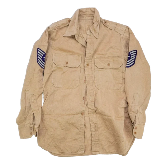 US Air Force 1960s Khaki Long Sleeve Shirt - Small - US Air Force Surplus - Service Shirts
