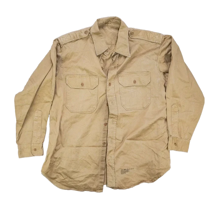US Army 1960s Khaki Long Sleeve Shirt - 17x33, Large - US Army Surplus - Service Shirts