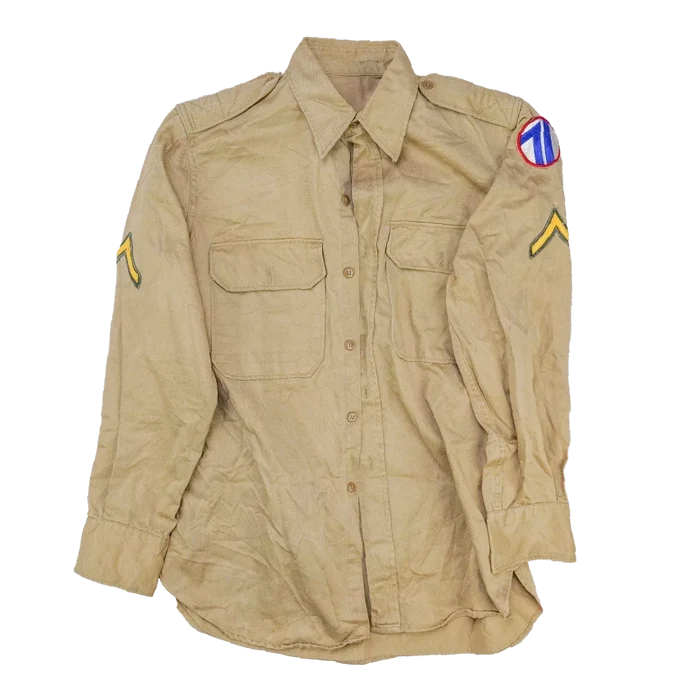US Army 71st Infantry Division 1950s Khaki Long Sleeve Shirt - Small - US Army Surplus - Field Shirts
