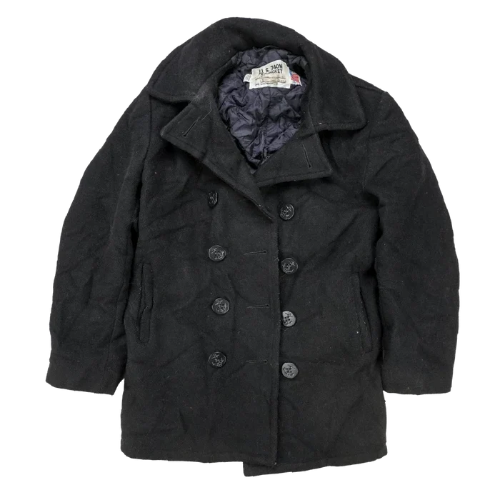 US Made Schott 740N Black Pea Jacket - 34, XSmall - Army & Outdoors - Great Coats