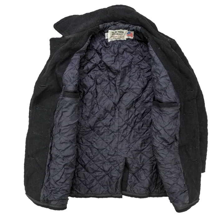 US Made Schott 740N Black Pea Jacket - 34, XSmall - Army & Outdoors - Great Coats