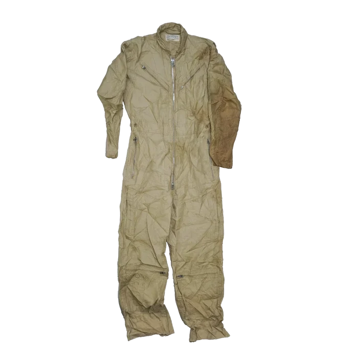 US Navy 1950s Khaki Flying Coveralls - 40L, Medium - US Navy Surplus - Overalls