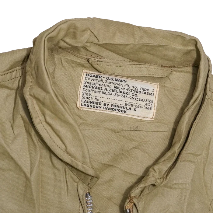US Navy 1950s Khaki Flying Coveralls - 40L, Medium - US Navy Surplus - Overalls