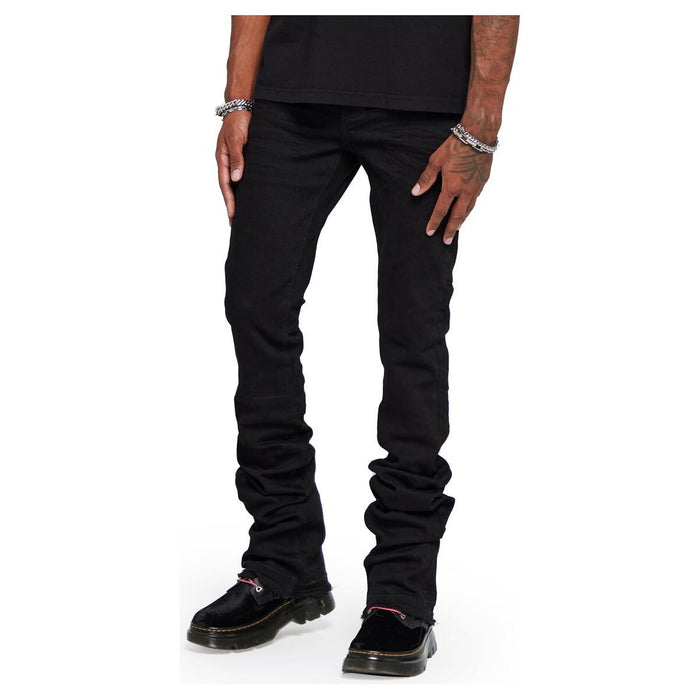 High-quality Valabasas Mr Extendo Super Stacked Black Denim Jeans with iconic logo patch