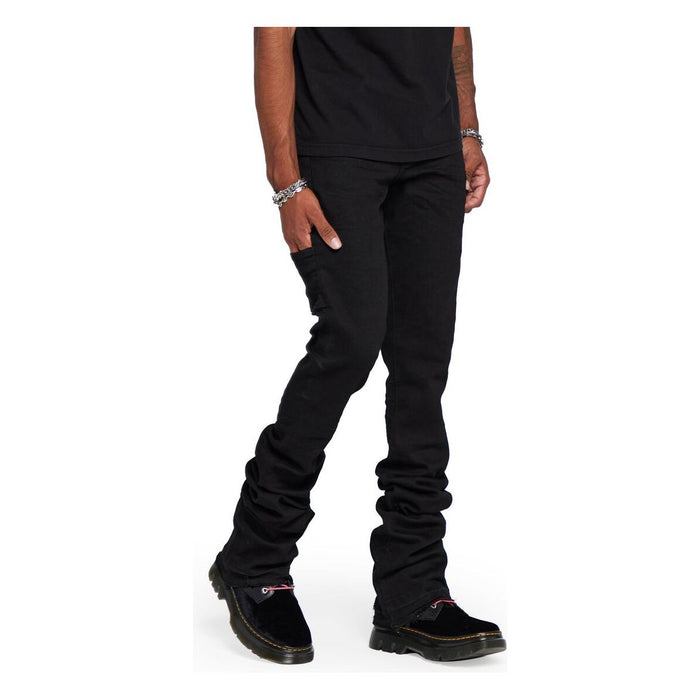 Stylish Valabasas Mr Extendo Super Stacked Black Denim Jeans with edgy design and raw hem