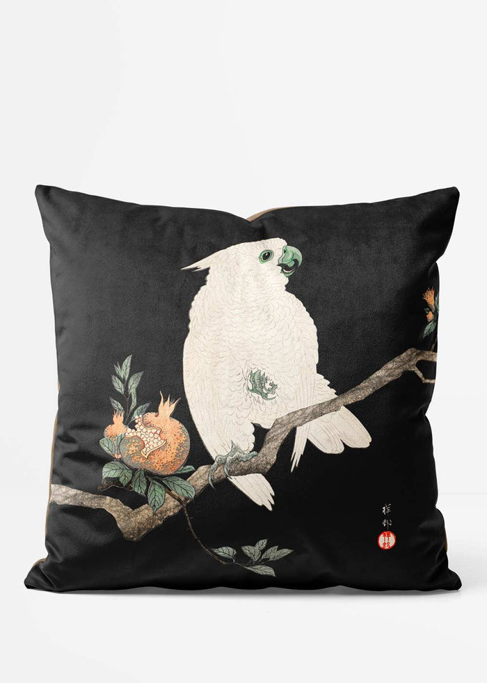 Vintage Japanese Cockatoo Cushion, front view
