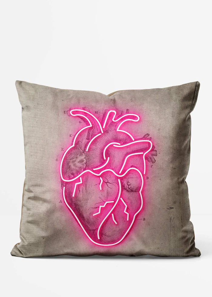 Vintage Neon Heart Cushion, front view