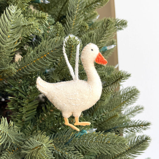 White Goose Embroidered Wool Ornament