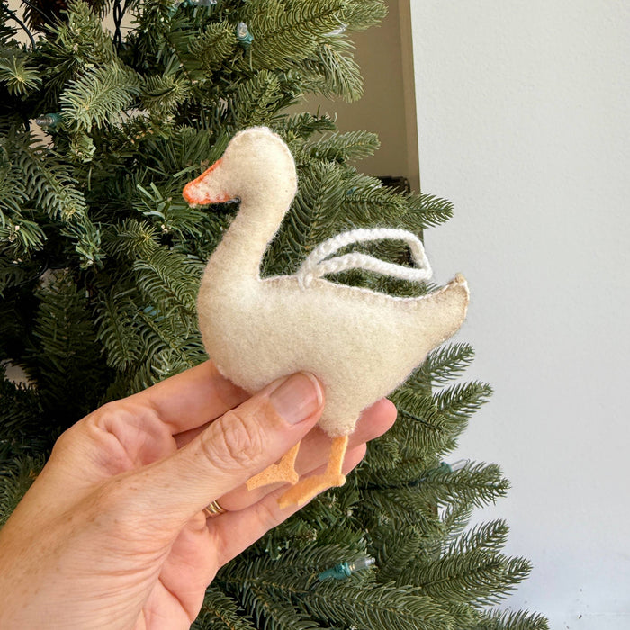 White Goose Embroidered Wool Ornament