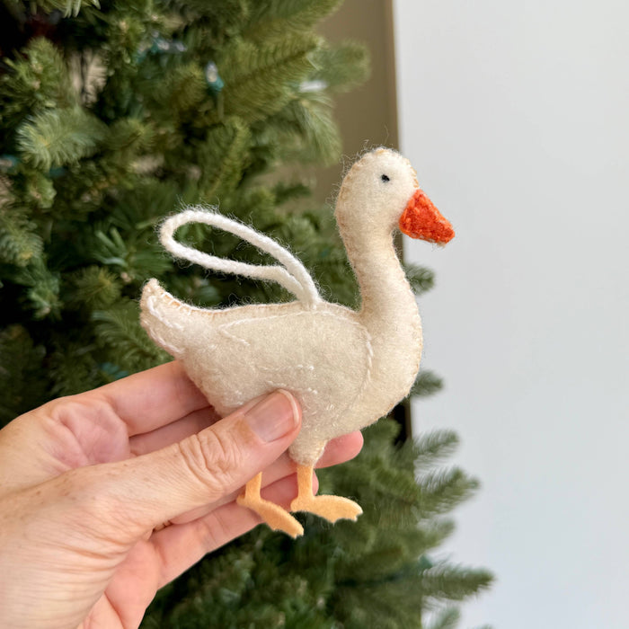 White Goose Embroidered Wool Ornament