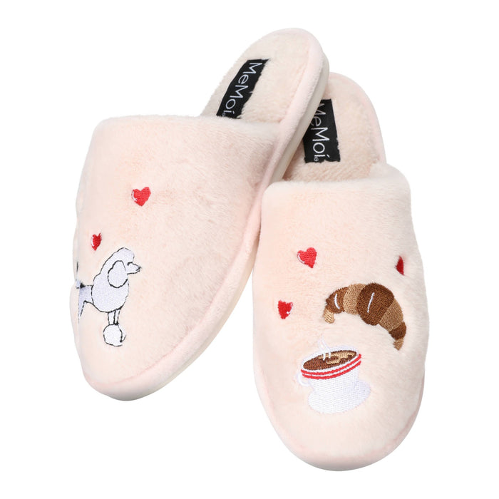 Women's I Love Paris Plush Slippers: Pale Blush / L 9-10