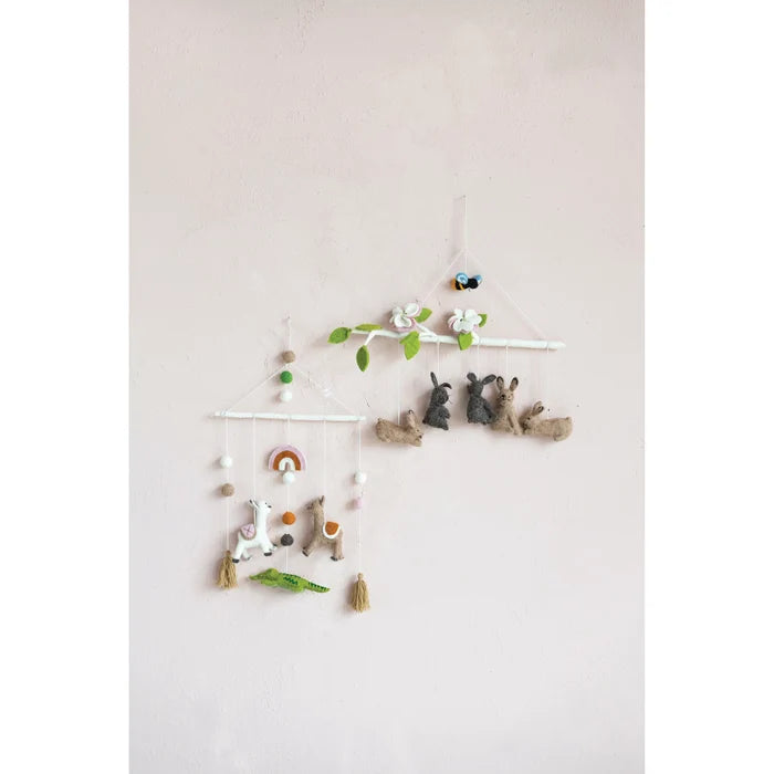 Wool Felt Mobile with Llamas and Alligator