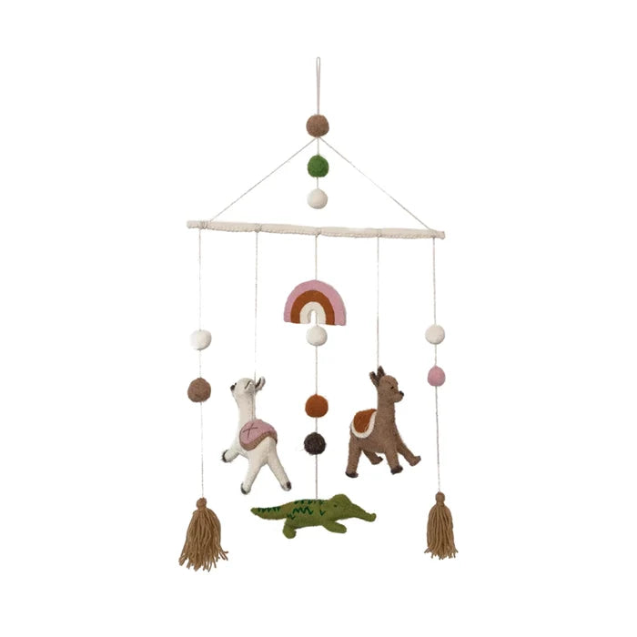 Wool Felt Mobile with Llamas and Alligator