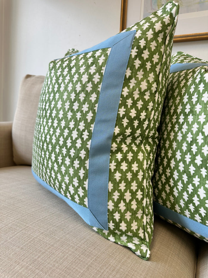 WWH Fave :: Gemma in Kale Green with Sky Mitered Box Pillow Cover