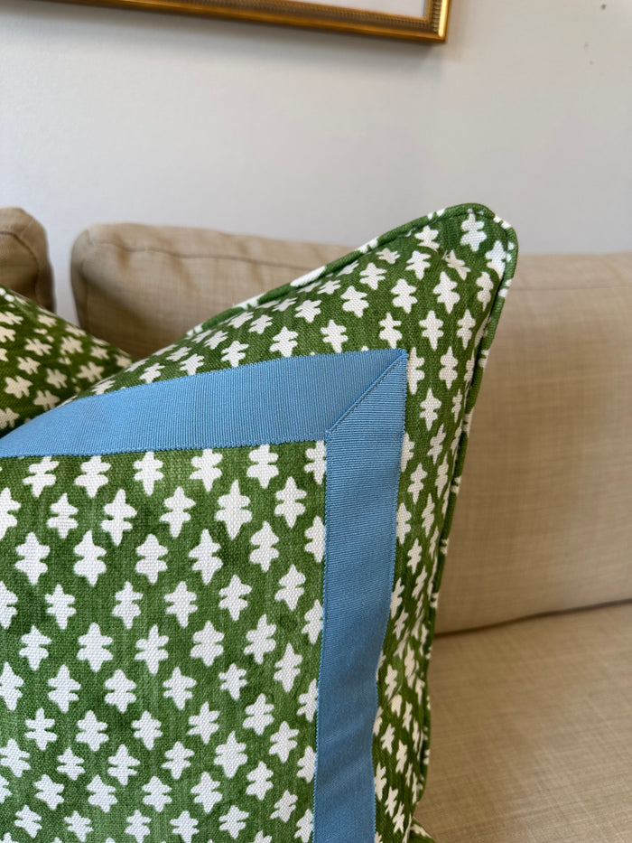 WWH Fave :: Gemma in Kale Green with Sky Mitered Box Pillow Cover