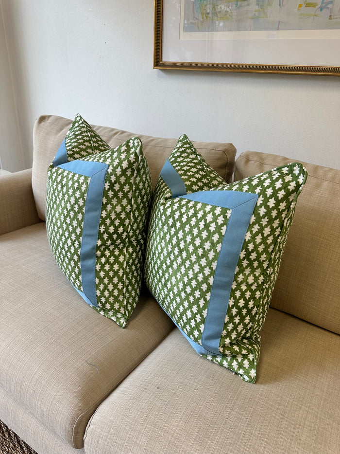 WWH Fave :: Gemma in Kale Green with Sky Mitered Box Pillow Cover