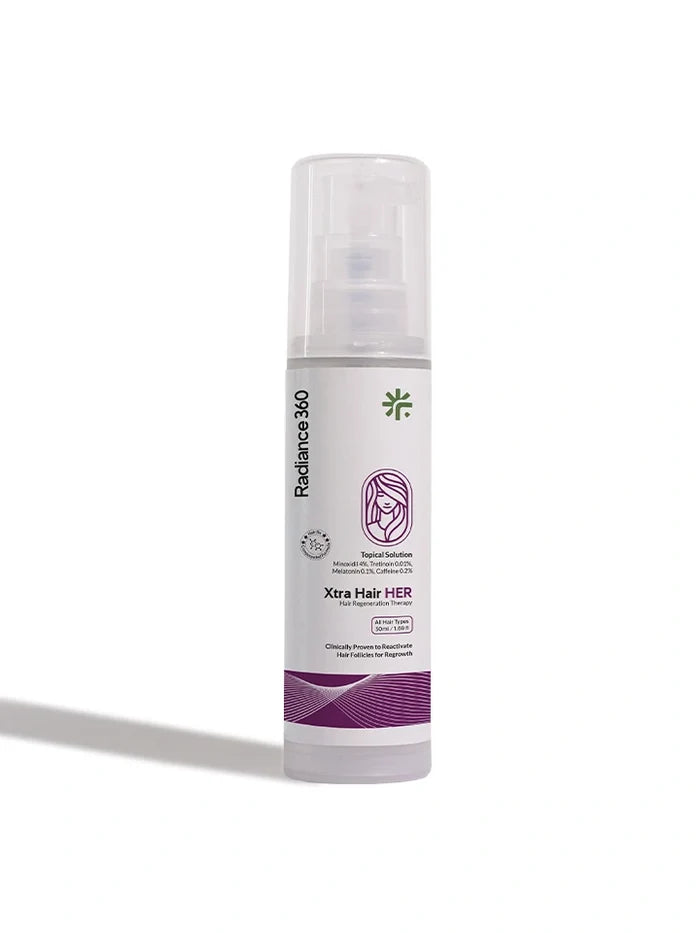 Skincare bottle labeled 'Radiance 360' on a white background