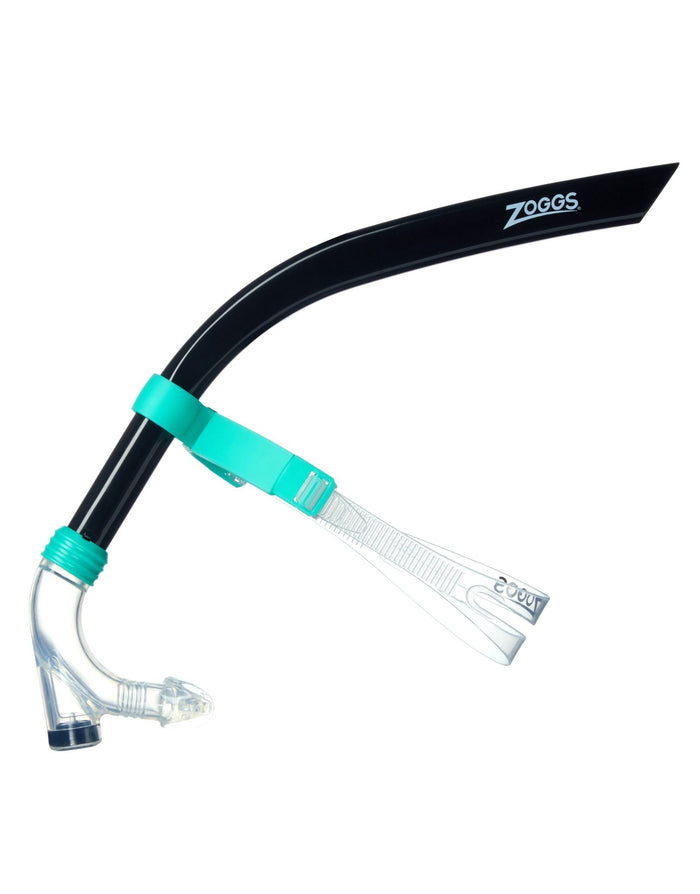 Zoggs Centre Line Snorkel in black and teal curved tube design