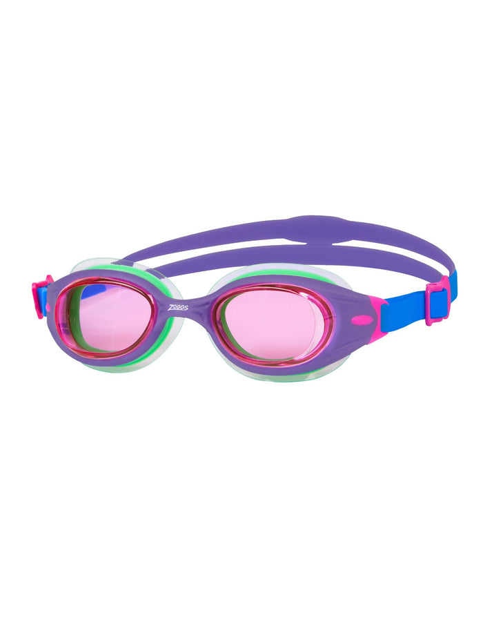 Zoggs Little Sonic Air swim goggles in vibrant purple blue pastel design