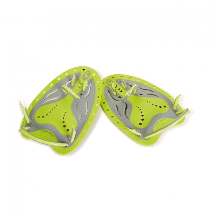Zoggs Matrix hand paddles with lime green gray wave design