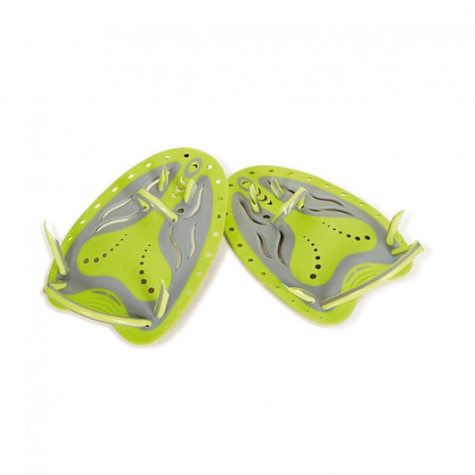 Zoggs Matrix hand paddles with lime green gray wave design