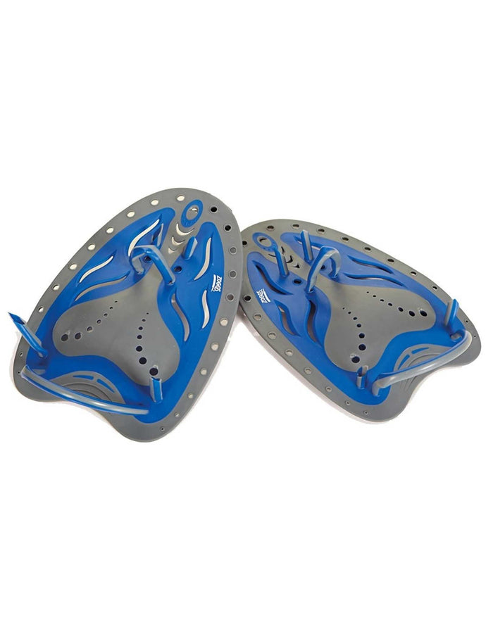 Zoggs Matrix hand paddles in blue and gray for better stroke technique